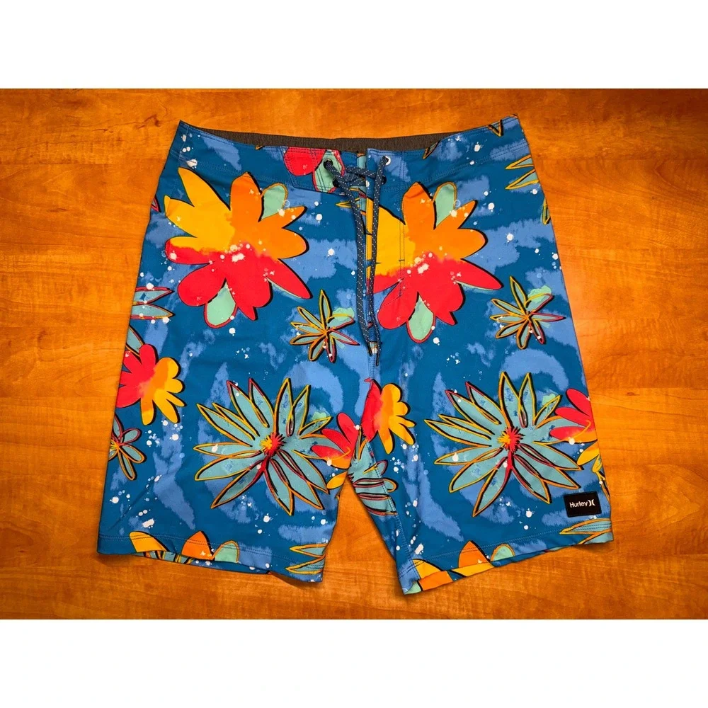Hurley Phantom Board Shorts Mens 31 Blue Floral Tropical‎ Swim Trunks 9 Inseam